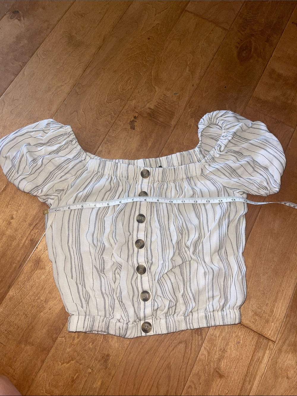 American Eagle Outfitters White Stripe Off-Shoulder Crop Top